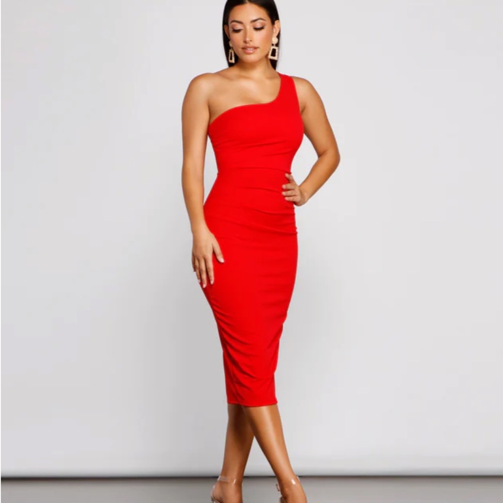 Formal One-Shoulder Midi Dress